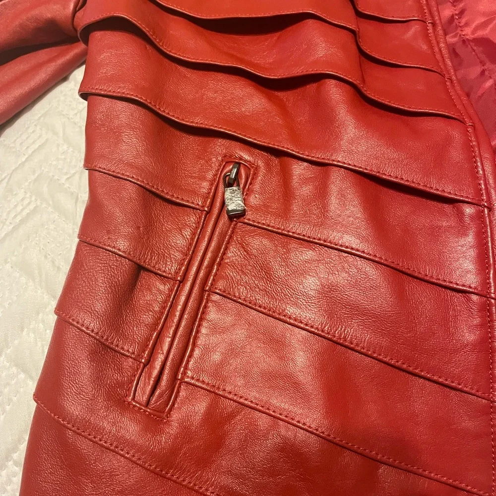 Neiman Marcus Red Leather Jacket - Picture 4 of 4
